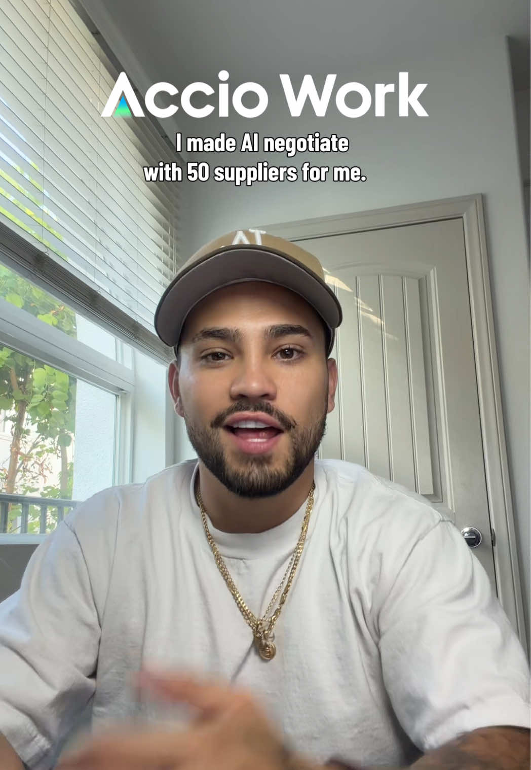 TikTok post by @nick.ogd for Accio. Caption reads: 🚀 I let the Accio Work Sourcing Toolkit negotiate....