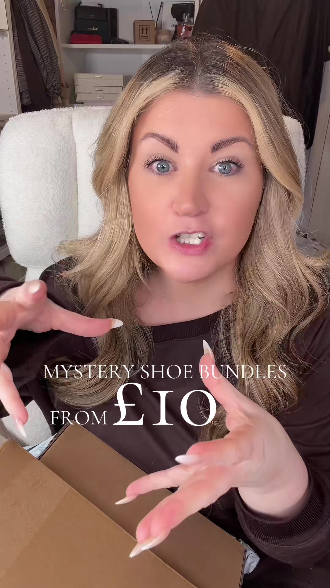 TikTok post by @officialsamanthalouise for evellyhootd. Caption reads: #mysterybox of shoes from @EVELLYHOOTD GB  These....