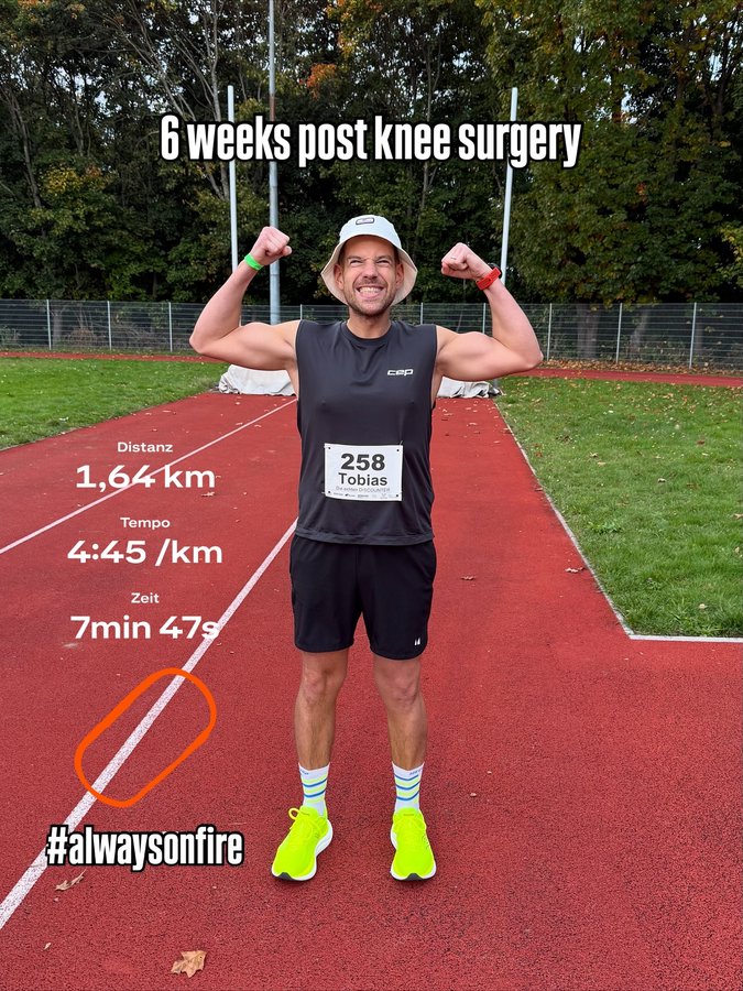 Instagram post by @running_devil for Saucony. Caption reads: First mile with my Update 🦿thanks to the doctor,....