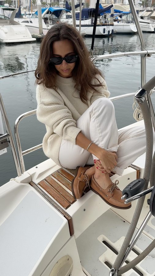 Instagram post by @gabrigofis for Sperry. Caption reads: Putting the boat shoe to the test this fall....