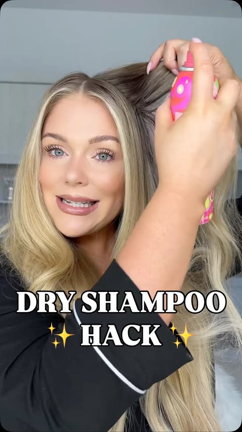 Instagram post by @kellystrackofficial for amika. Caption reads: dry shampoo hack! ✨ I’m using the @amika x Ellis....