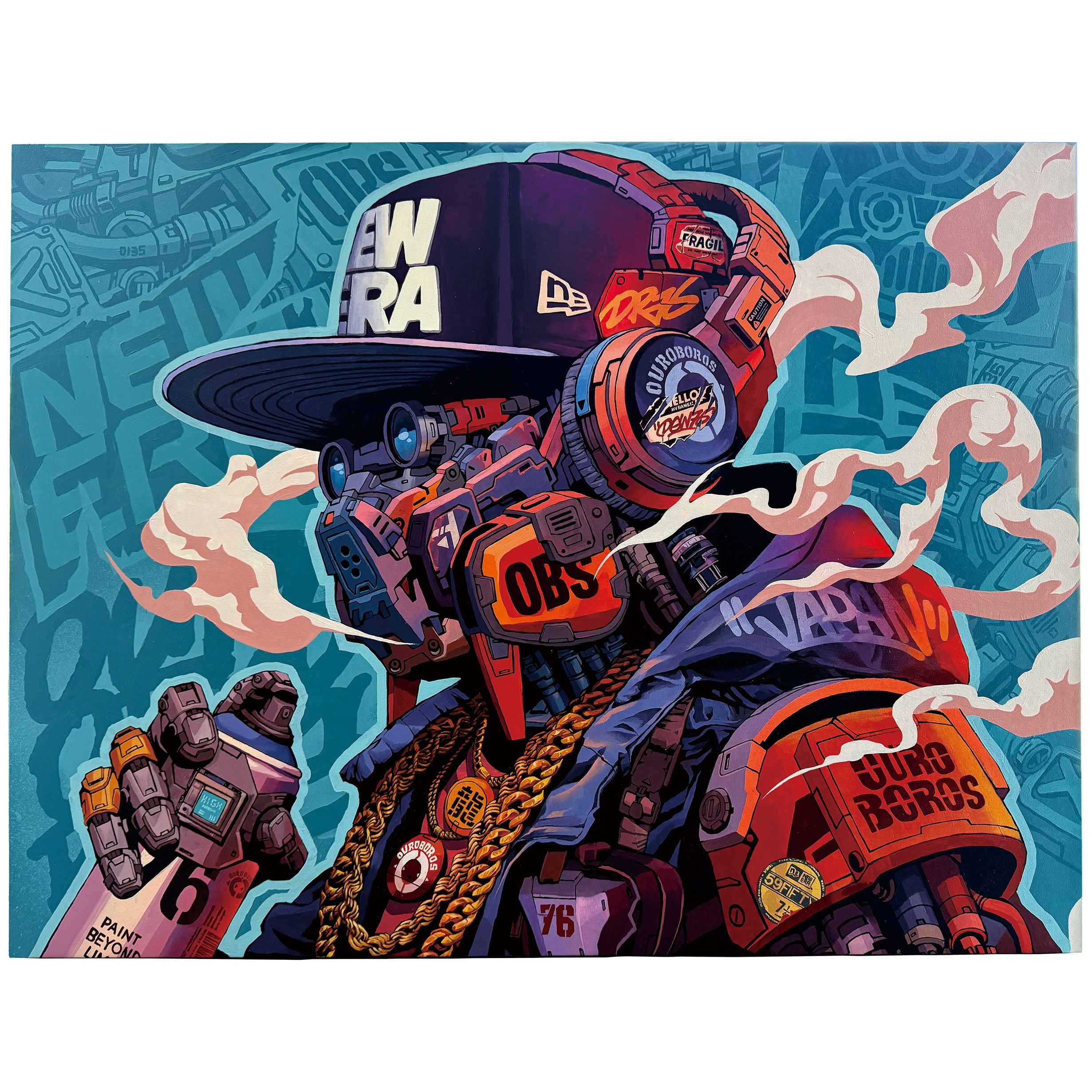 Instagram post by @dragon76art for New Era Cap. Caption reads: Commission work @newerajapan 1000×803×40mm. Size :....