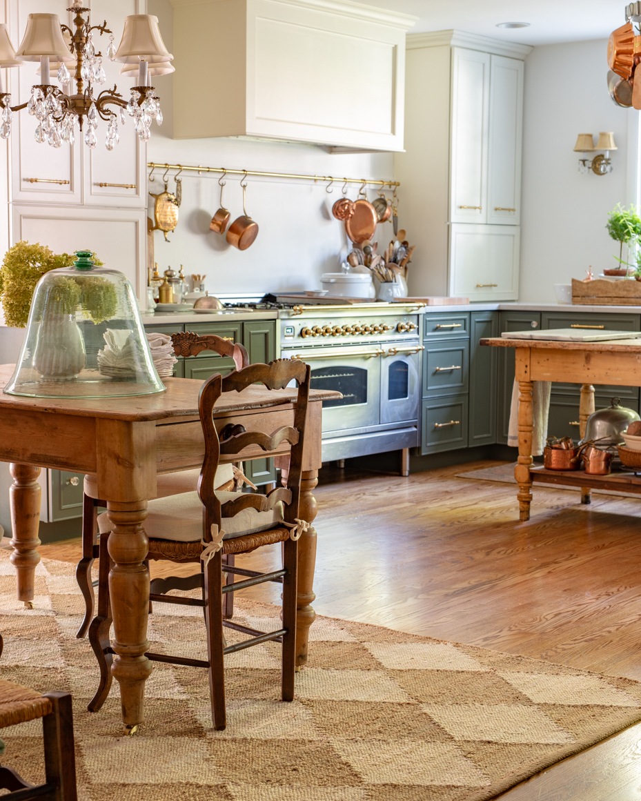 Instagram post by @missmustardseed for Rugs USA. Caption reads: We switched up our kitchen eating area with a new....