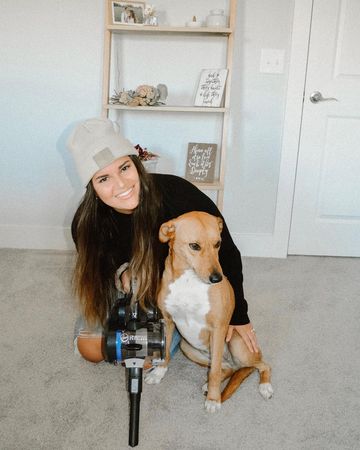 Instagram post by @mrsmakenamoore for Hoover Vacuums. Caption reads: Love this lil pupper, but MAN does she shed!! 🐶....