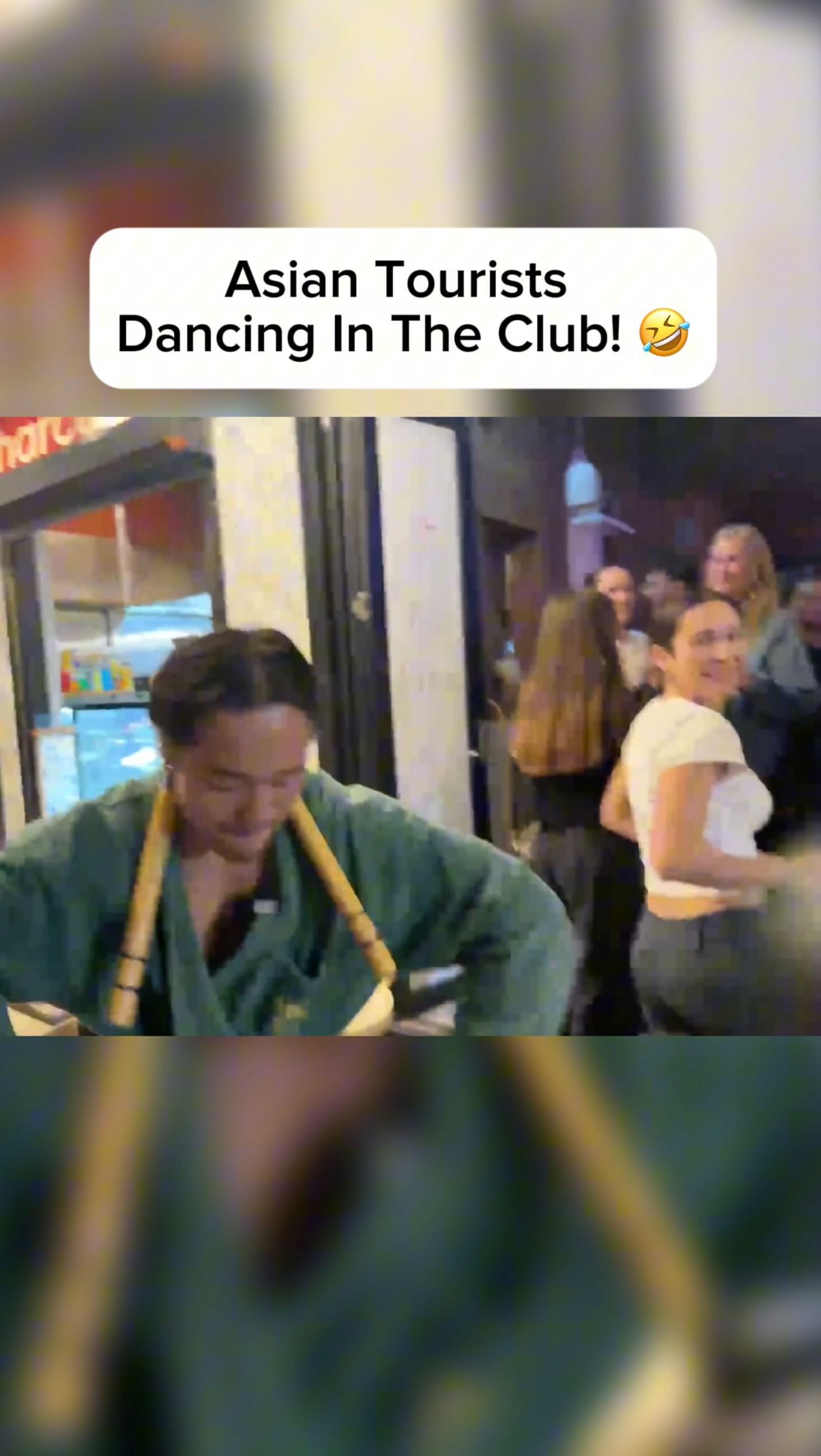Instagram post by @aimonkong for Kick. Caption reads: Asian Tourists Dancing In The Club! 🤣.