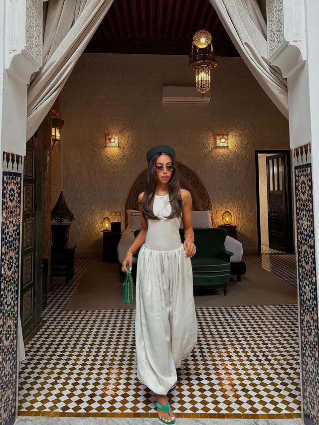 Instagram post by @aimazin for The Couture Club. Caption reads: A moment in Morocco 🌴 @thecoutureclub ad.