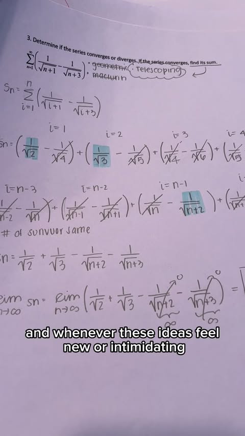 Instagram post by @mathwithprofessorv for Brilliant.org. Caption reads: [...] #geometricSeries #mathhelp #brilliantorg.