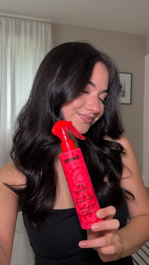Instagram post by @angelacbeauty for amika. Caption reads: [...] it to last as long as possible 👀 the @amika....