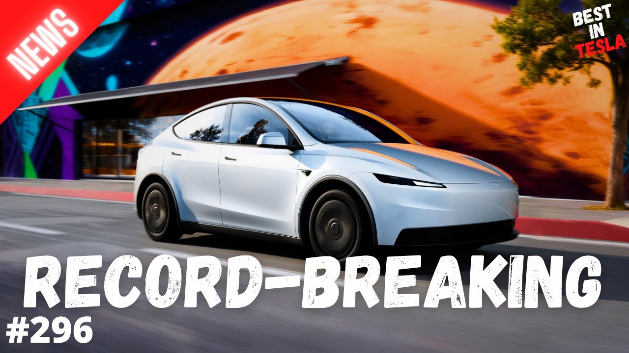 YouTube post by @BestInTESLA for Tesla. Caption reads: Tesla’s ALL-TIME HIGH - FSD V14 Wows - Affordable....