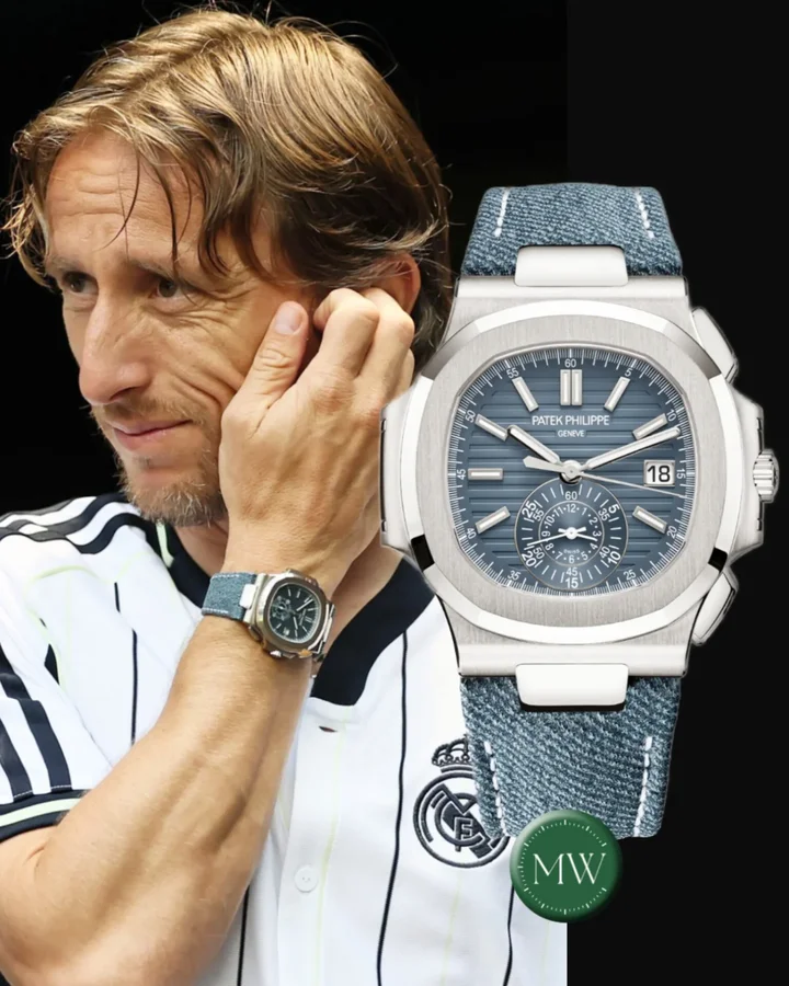 Instagram post by @watchlobby for MONDANIWEB. Caption reads: Luka Modric with his Patek Philippe Nautilus....