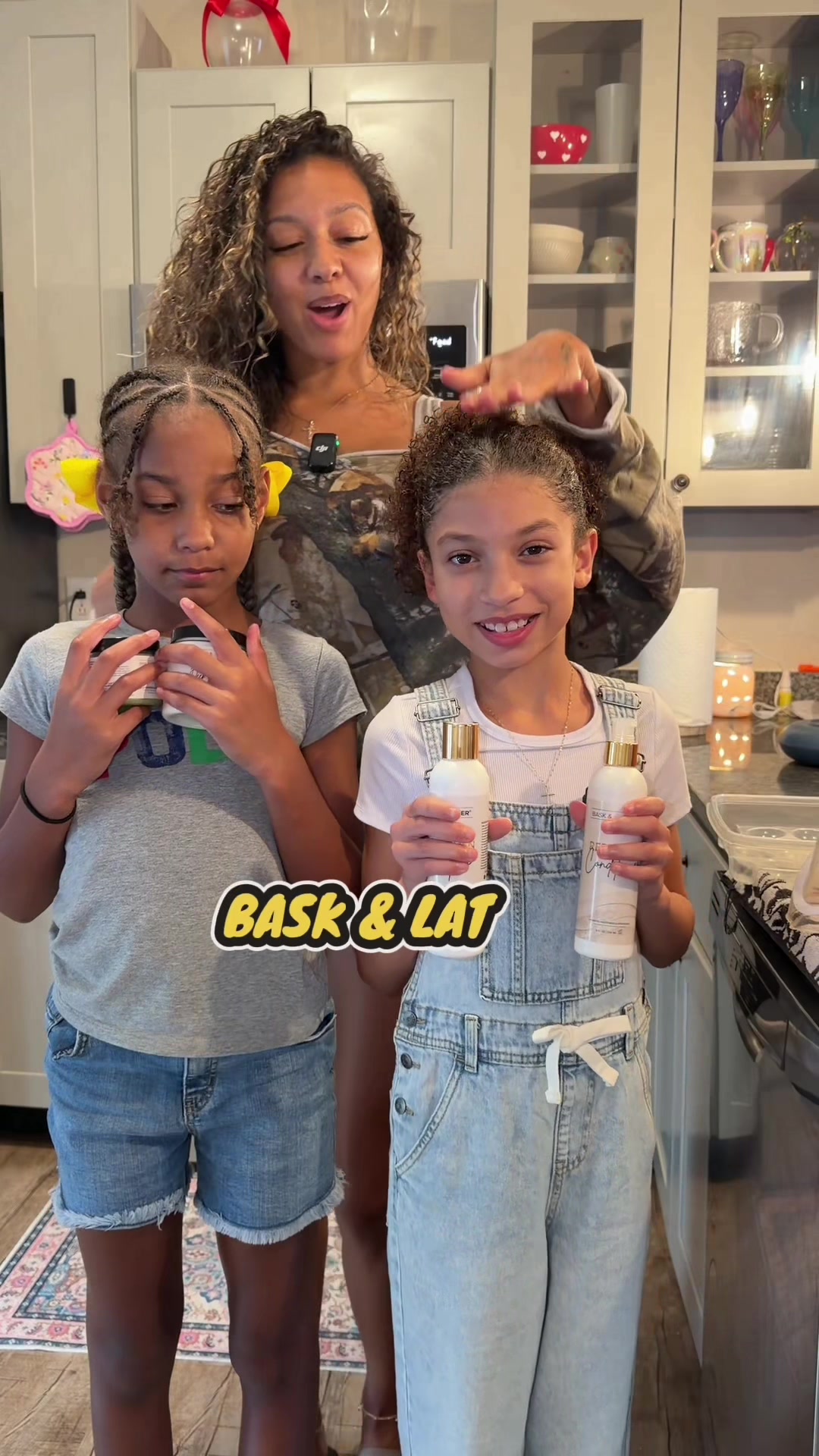 TikTok post by @madsbeingmad for Bask & Lather Co. Caption reads: Bask and lather wash day + straightening little....