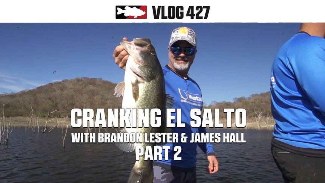 Instagram post by @tacklewarehouse for Mustad Fishing. Caption reads: Fishing a fired-up school on beautiful Lake El....