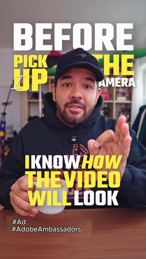 Instagram post by @lucaspelizaro for Adobe. Caption reads: [...] my videos to save time with Adobe Firefly....