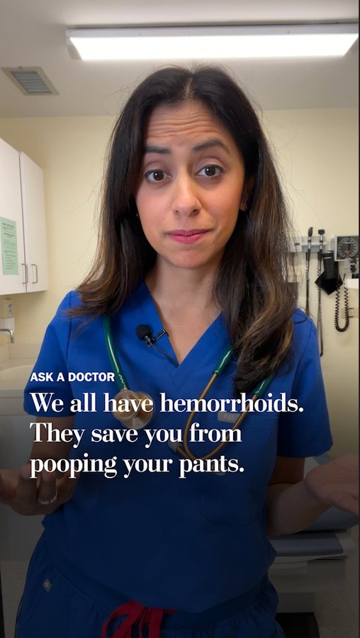 Instagram post by @trishapasrichamd for Washington Post. Caption reads: Everyone has hemorrhoids. They are a normal part....