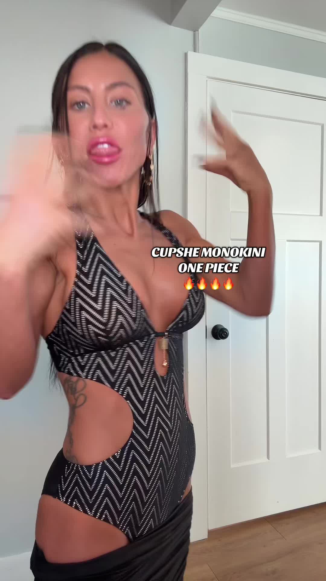 TikTok post by @thesiuhn7oh for Cupshe. Caption reads: @cupshe_official #monokini #swimsuit [...].