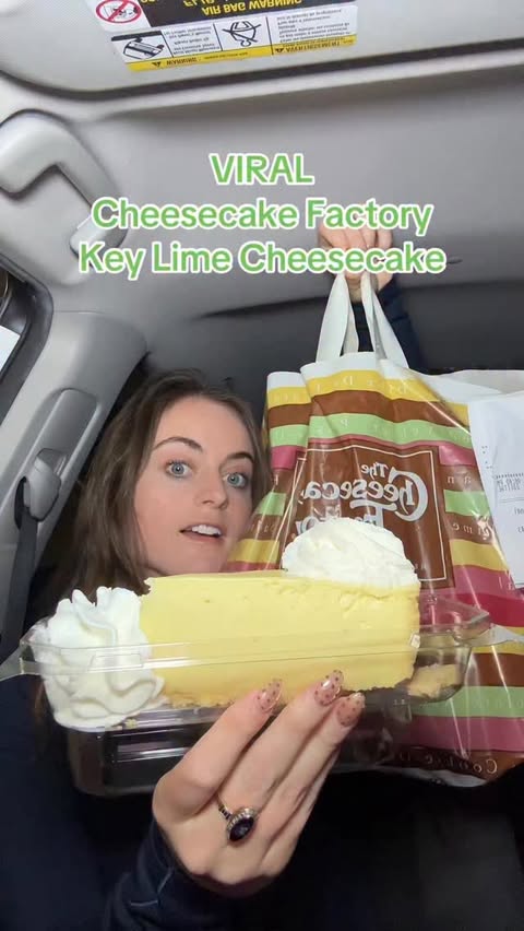 Instagram post by @sarahmargareteats for The Cheesecake Factory. Caption reads: VIRAL Cheesecake Factory Key Lime Cheesecake....
