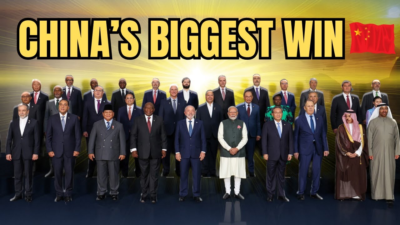 YouTube post by @CyrusJanssen for Bloomberg. Caption reads: China Unveils 2026 BRICS Blueprint — The West Did....