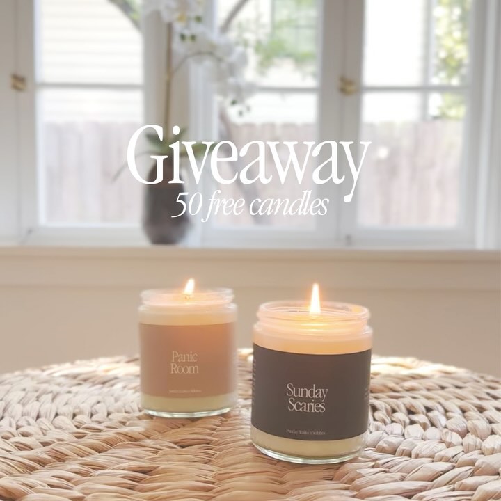 Instagram post by @sunday.scaries for Vellabox. Caption reads: GIVEAWAY 🕯️ Along with @vellabox and @vellaandco,....