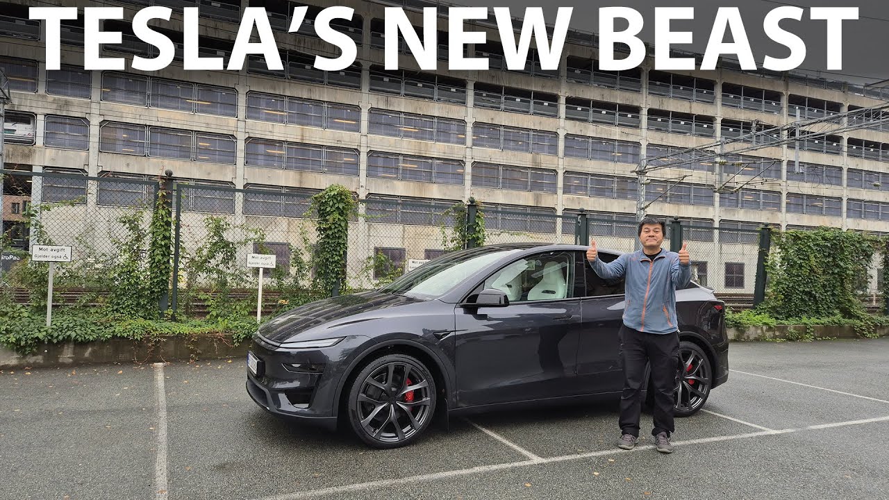 YouTube post by @bjornnyland for Artlist. Caption reads: 2026 Tesla Model Y Performance Juniper test drive.