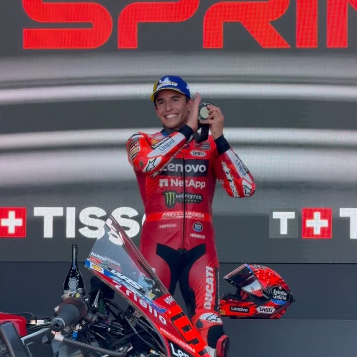 Instagram post by @ducaticorse for Lenovo. Caption reads: 🔥🥇
@marcmarquez93 

#ForzaDucati....