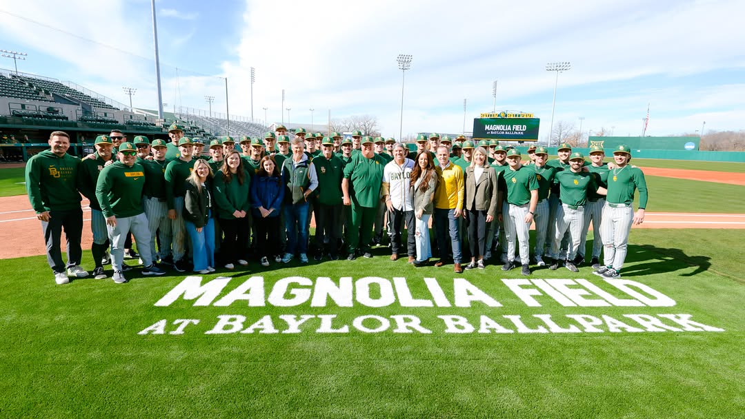 Instagram post by @baylorbaseball for Magnolia. Caption reads: Proud To Introduce Magnolia Field at Baylor....