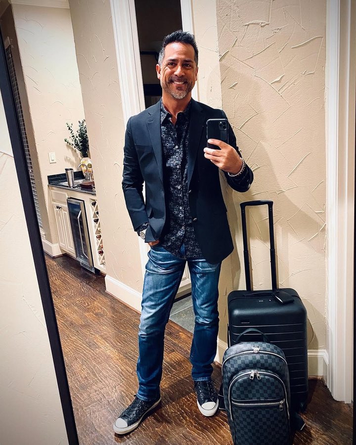 Instagram post by @thealanzo1971 for Hudson Jeans. Caption reads: Quick stop back home now headed to LA with Bad....