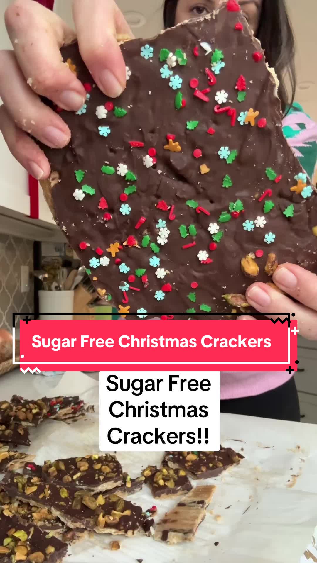 TikTok post by @milknhoneynutrition for Simple Mills. Caption reads: Sugar Free Christmas Crackers recipe 1 1/2....