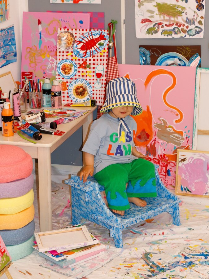 Instagram post by @celinebukulow for Stapelstein. Caption reads: A few studio days creating colorful things....
