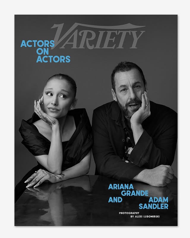 Instagram post by @arianagrande for Variety. Caption reads: #AdamSandler and #ArianaGrande have more in common....