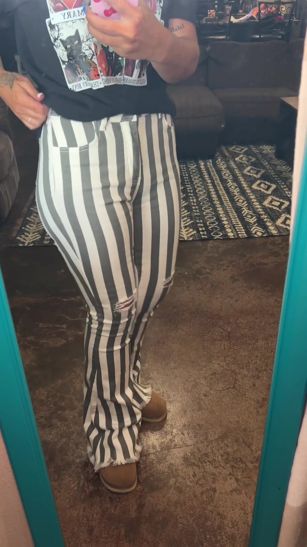 TikTok post by @katyfaye88 for Willow Boutique. Caption reads: @Willow Boutique flares you’ll fall in love with....