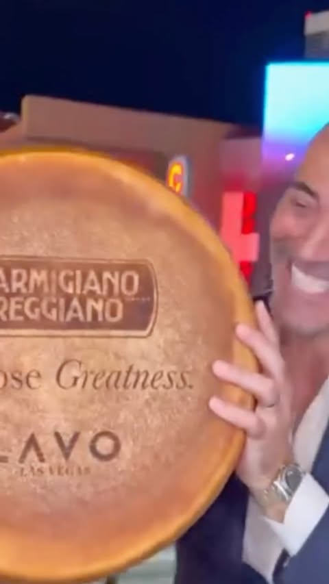 Instagram post by @davidroccosvita for Parmigiano Reggiano. Caption reads: [...] Vegas celebrating Greatness with Parmigiano....