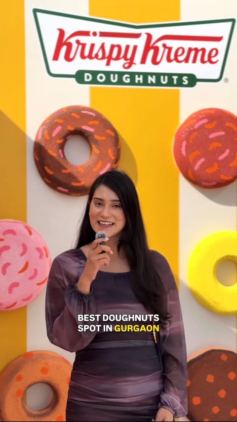 Instagram post by @shinysamson_ for Krispy Kreme Doughnuts. Caption reads: Gurgaon’s newest experience just dropped 🍩🔴....