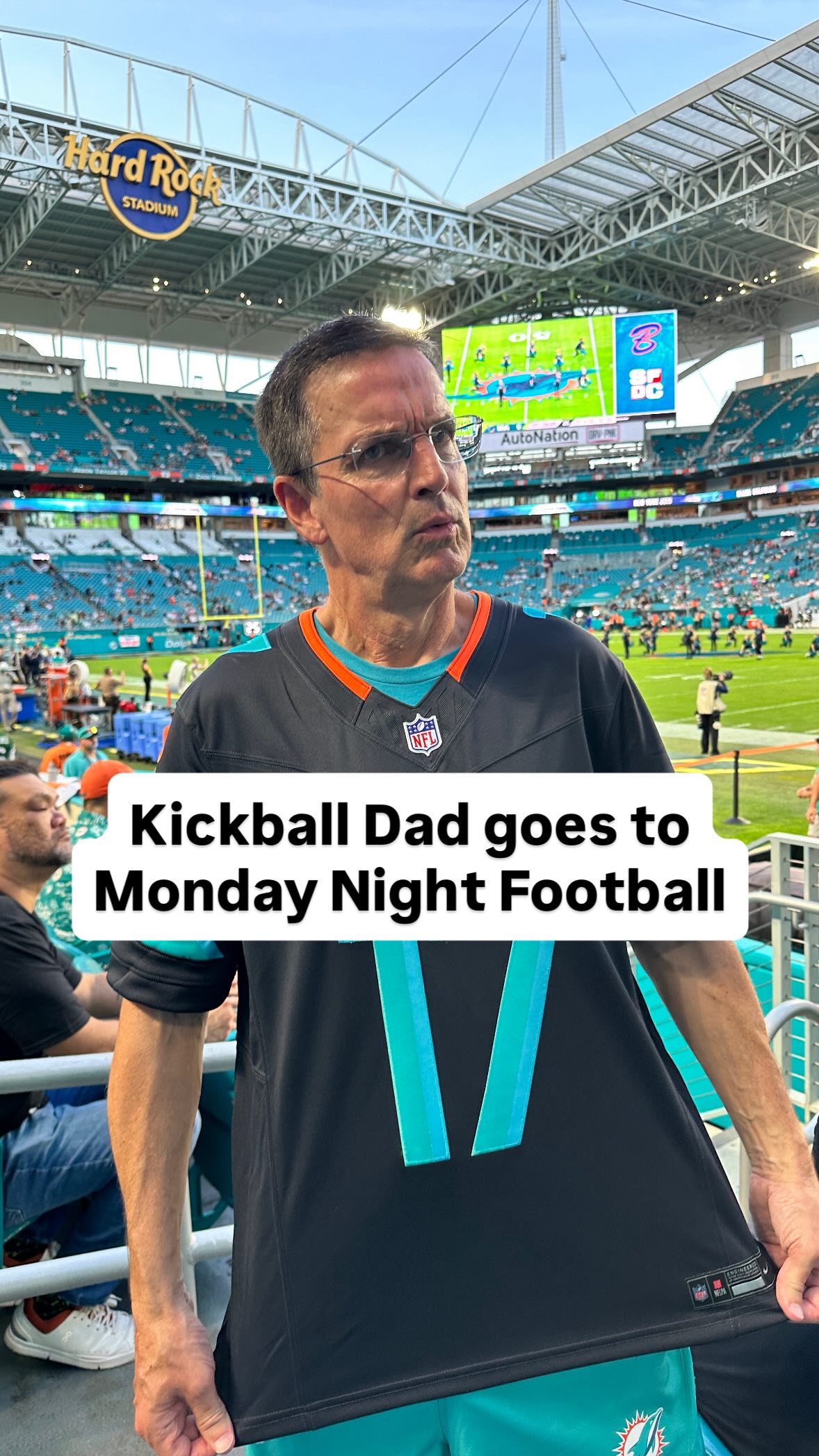 Instagram post by @kickballdad for Miami Dolphins. Caption reads: Kickball Dad was in the house for the Monday Night....