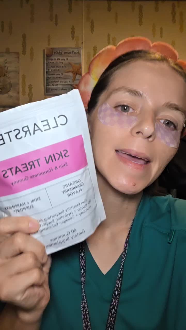TikTok post by an influencer for CLEARSTEM Skincare. Caption reads: @CLEARSTEM Skincare #skintreats #supplements [...].