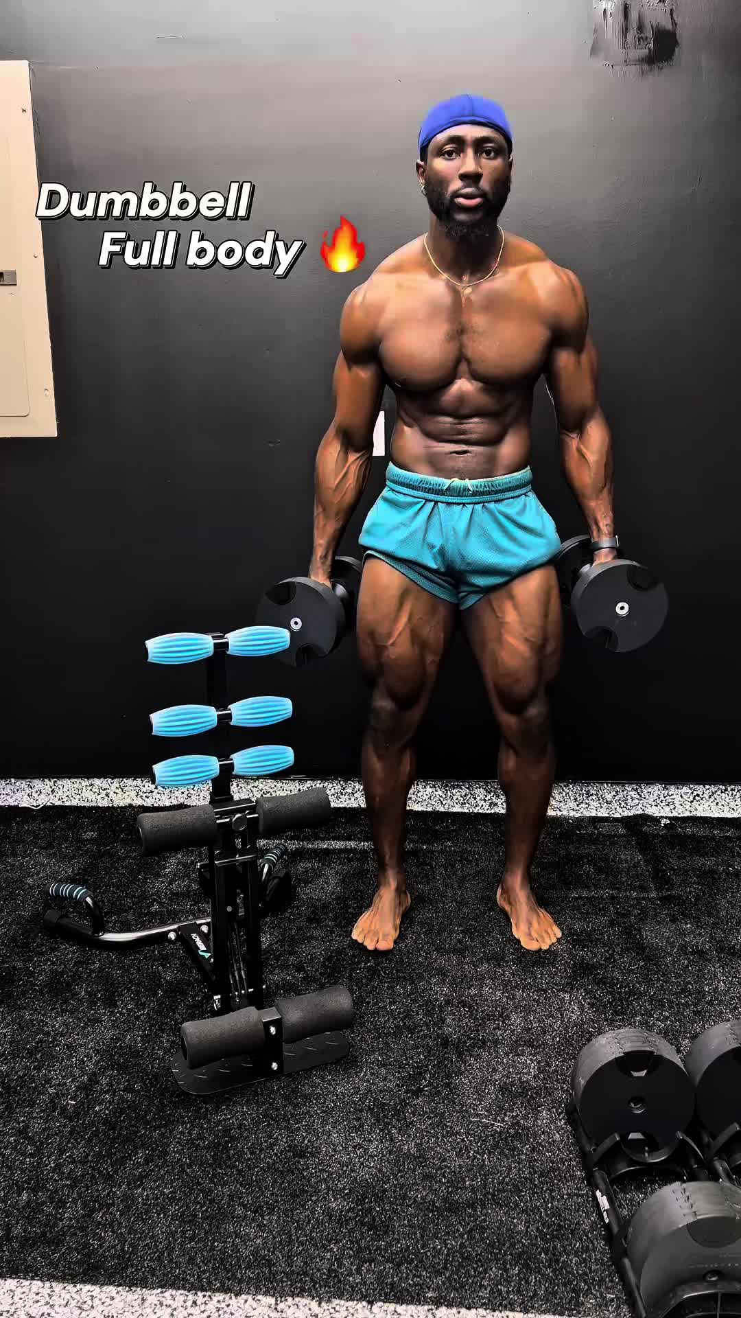 TikTok post by @starboy_camair for Merachfit. Caption reads: Dumbbell full body using my @Merach US machine!....