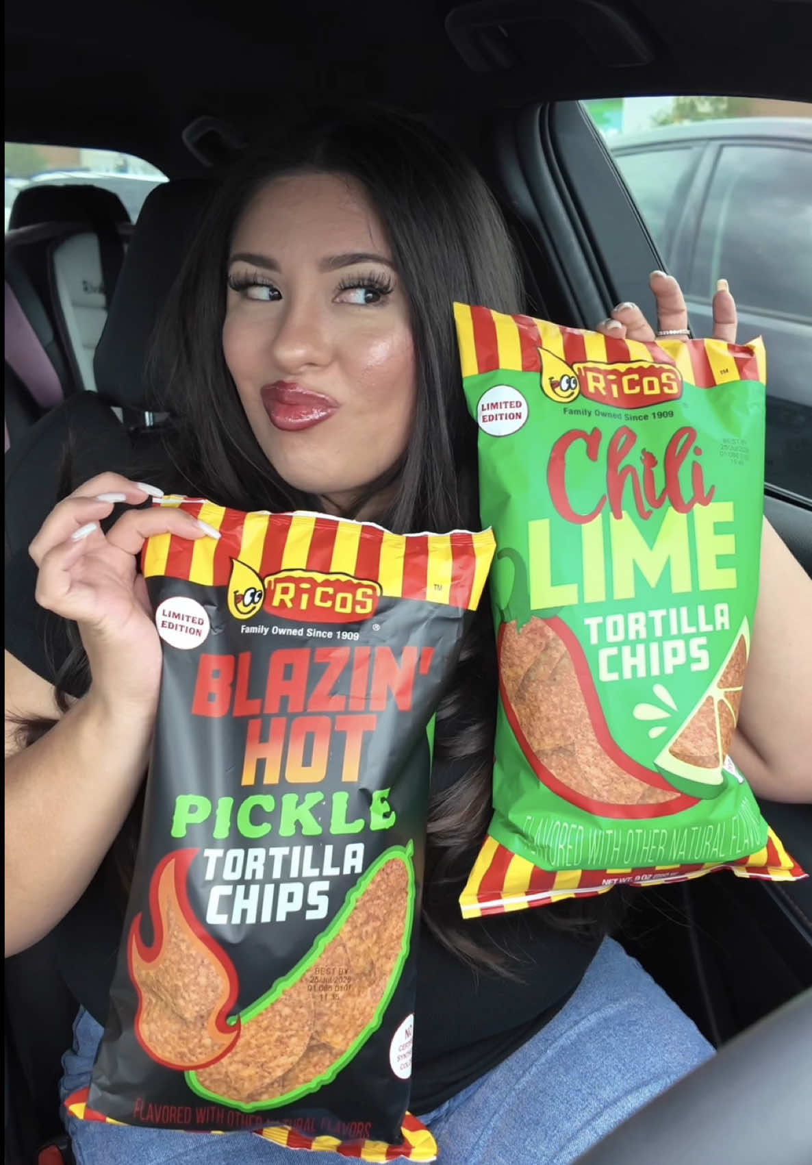 TikTok post by @sadiexms for H-E-B. Caption reads: [...] + Chili Lime Tortilla Chips at @H-E-B and....