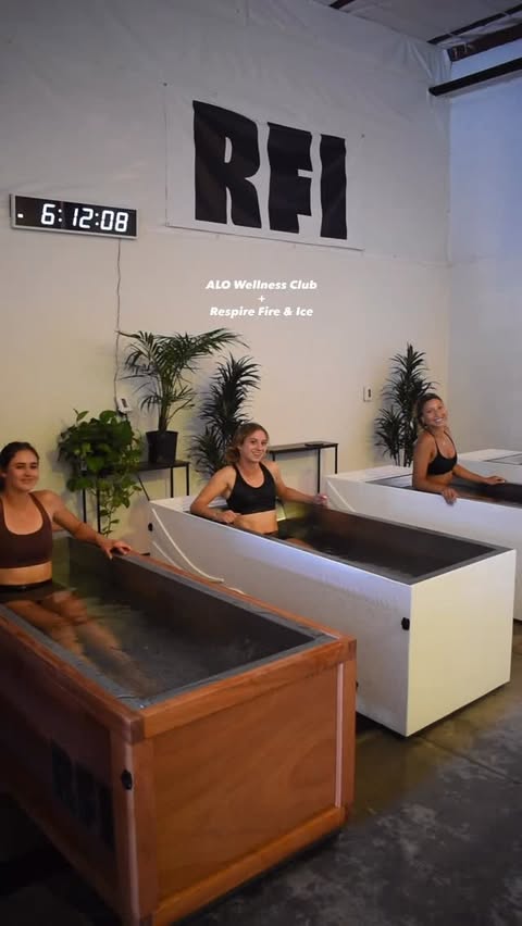 Instagram post by @ava.simos for Alo Moves. Caption reads: @alowellnessclub + @respire_fire_and_ice #alo....