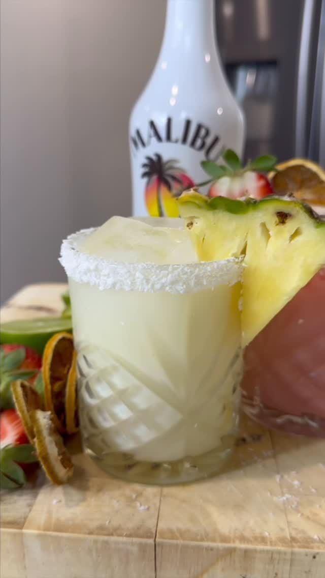 Instagram post by @diycocktailguy for Malibu Drinks. Caption reads: Hosting the crew? Set up a DIY Malibu Colada Bar....
