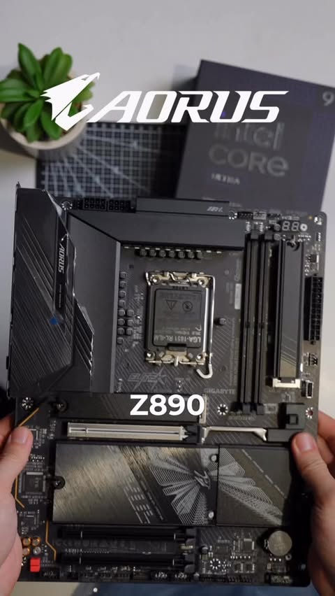 Instagram post by an influencer for AORUS Australia & New Zealand. Caption reads: This is the AORUS Z890 Elite DUO X paired with the....
