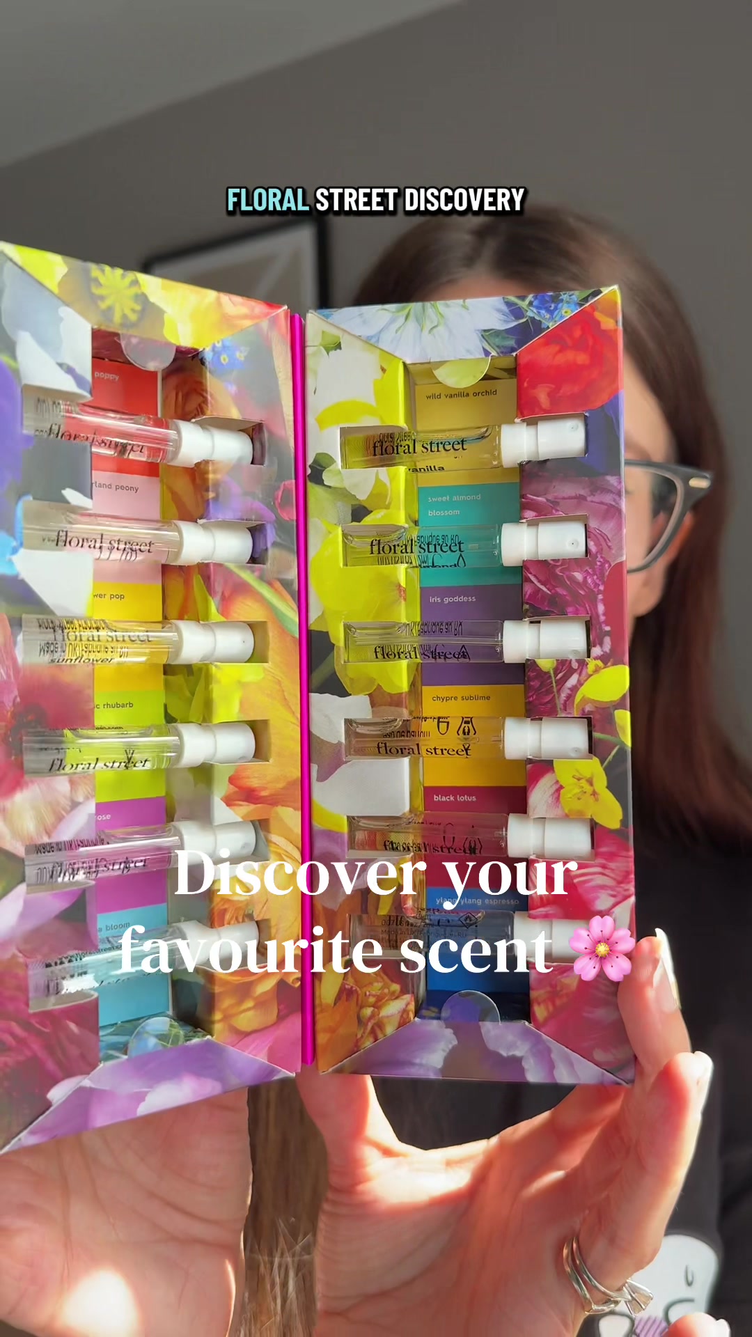 TikTok post by @violet.hollow for Floral Street. Caption reads: [...] to discover! How giftable is the floral....