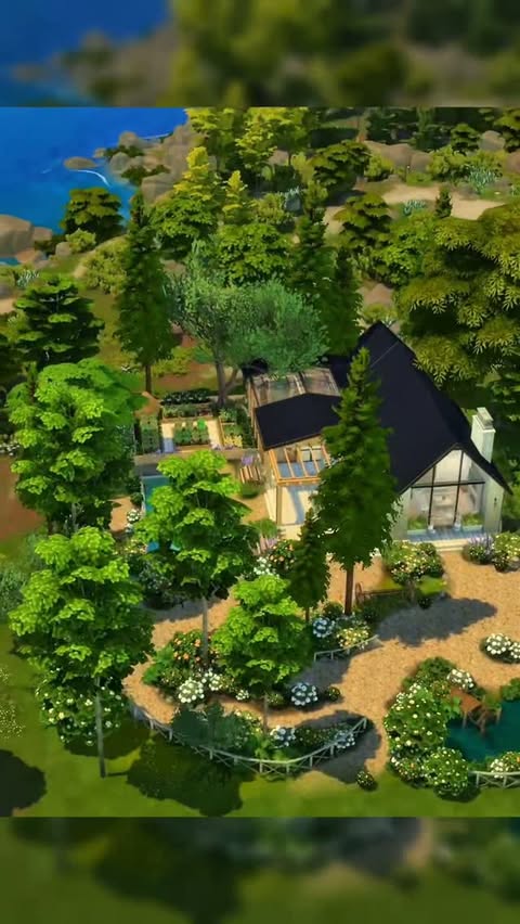 Instagram post by @simsbuild_inspiration for The Sims. Caption reads: Part 34 | Satisfying terrain painting in The Sims....