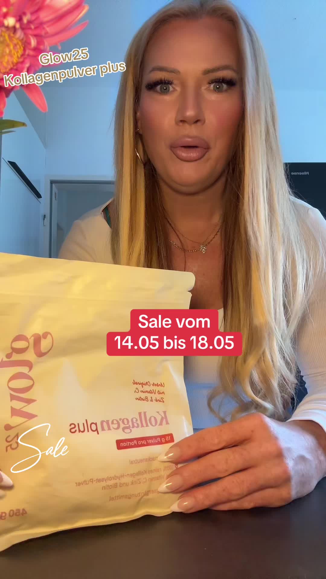 TikTok post by @dietisha for Glow25. Caption reads: 15% sparen bei @Glow25 DE #glow25 #kollagen....