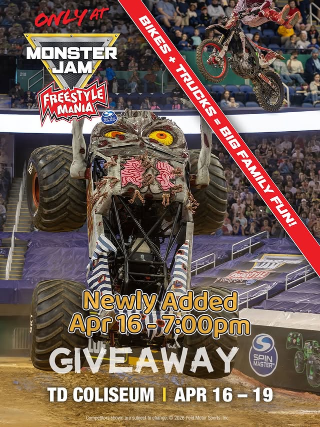 Instagram post by @mr.adrian.chan for Monster Jam. Caption reads: [...] 2026 at 7:00pm by popular demand 🔥 Monster....
