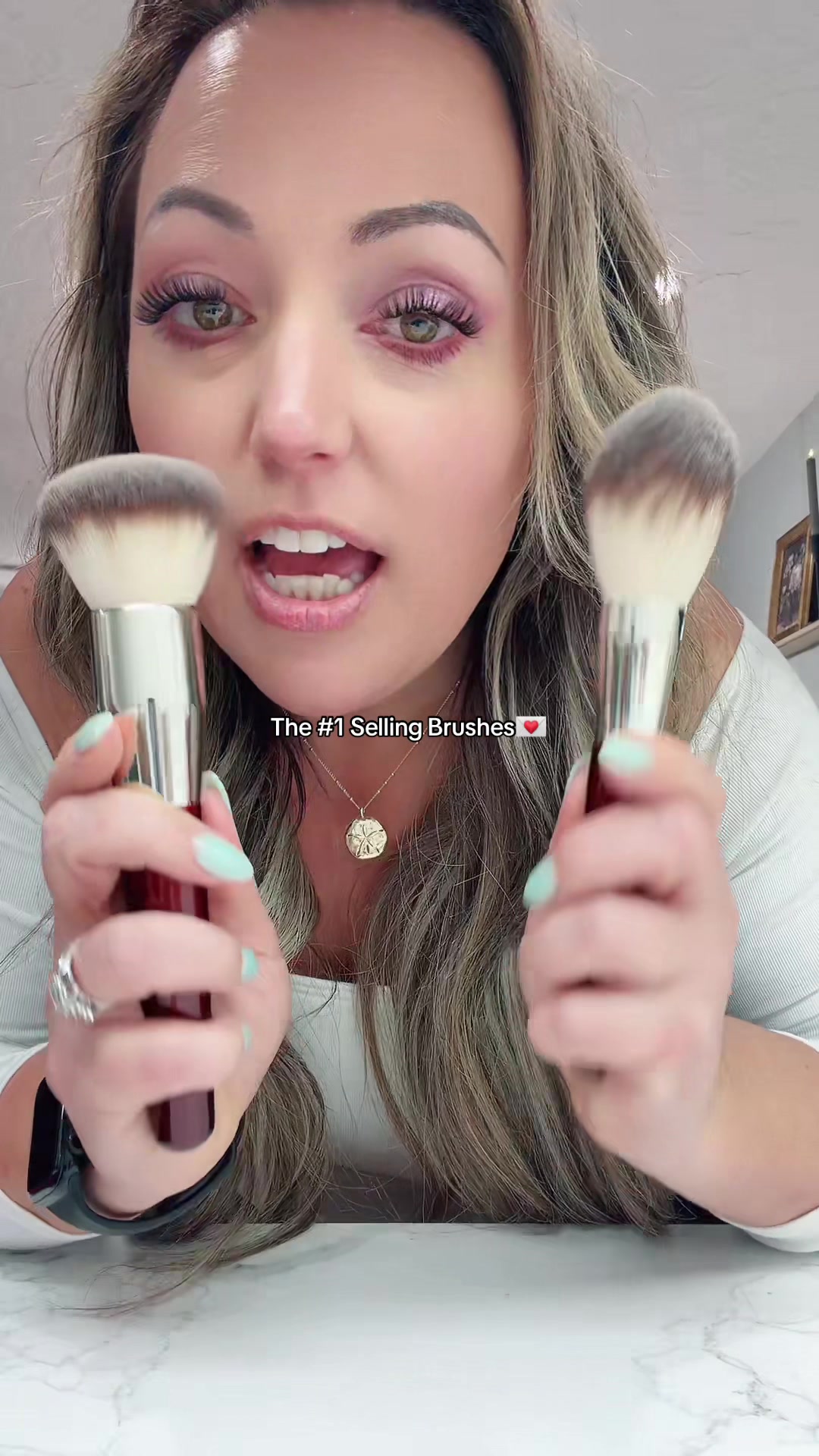TikTok post by @pnw.bethany for BK Beauty. Caption reads: [...] buffing brush and powder brush from....