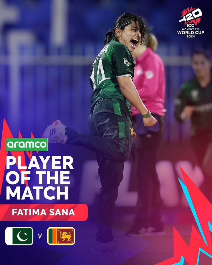 Instagram post by @fatima_sana14 for ICC T20 World Cup. Caption reads: Quick runs with the bat, crucial wickets with the....