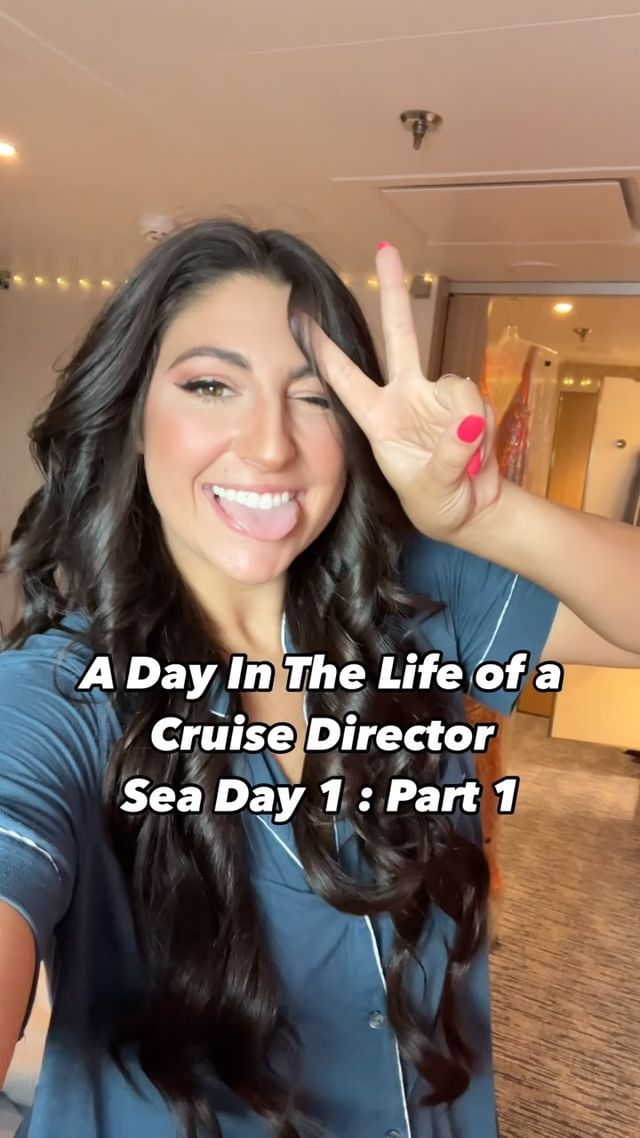 Instagram post by @_kyndallfire_ for Carnival. Caption reads: A Day In The Life As A Cruise Director : Sea Day 1....