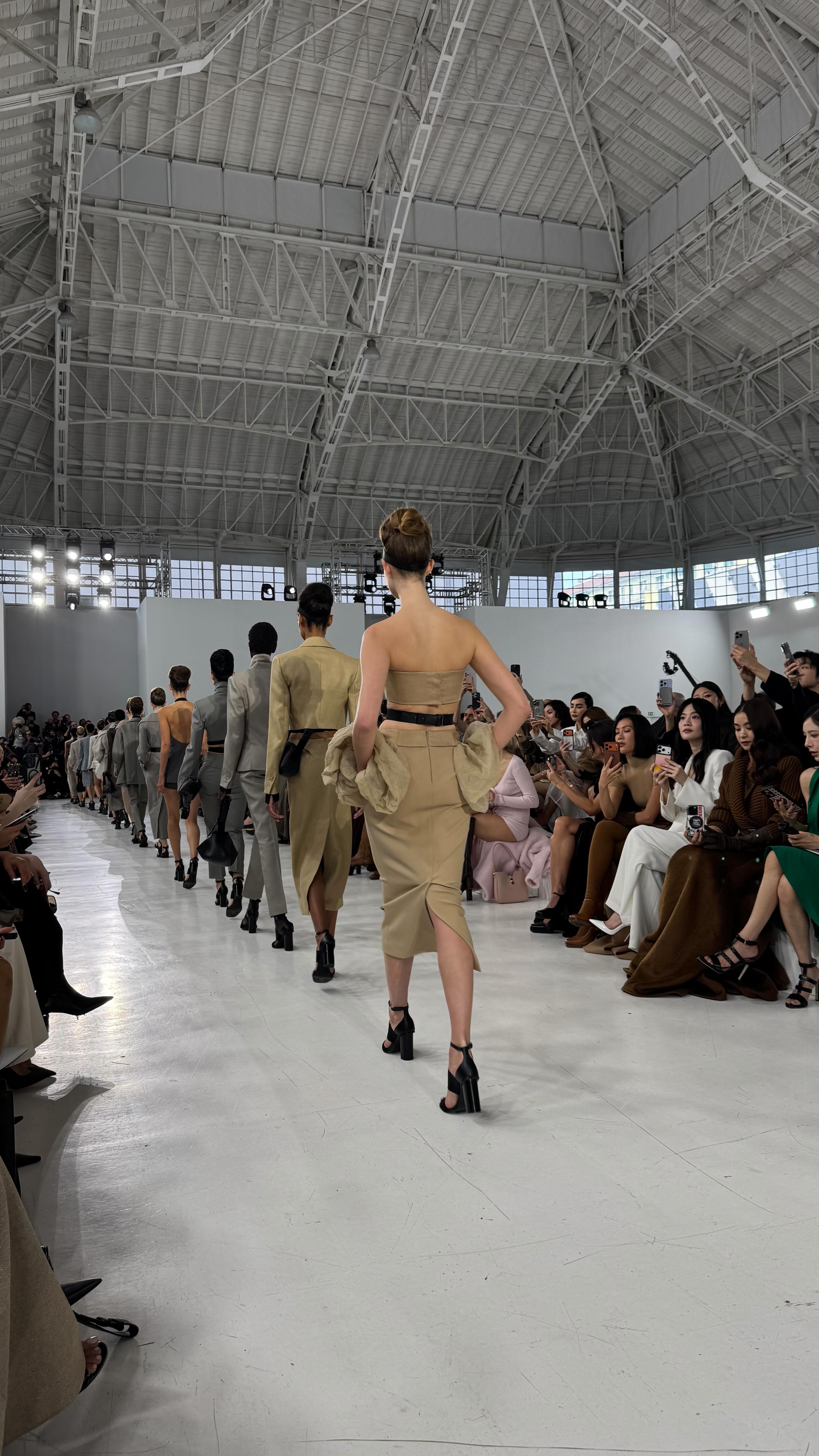 Instagram post by @yasmine.zahran for Max Mara. Caption reads: the structure, the color palette, the softness......