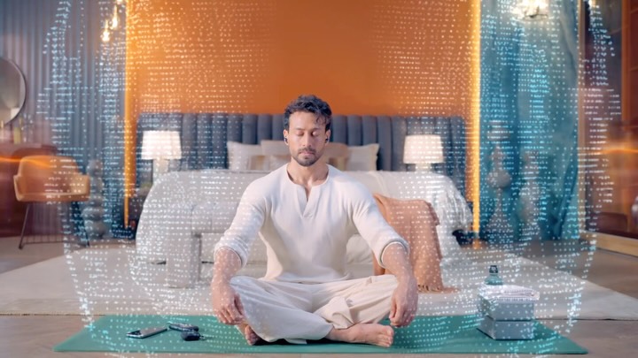 Instagram post by @tigerjackieshroff for UBON. Caption reads: [...] everything else fades away. 🧘🎧 With UBON’s....