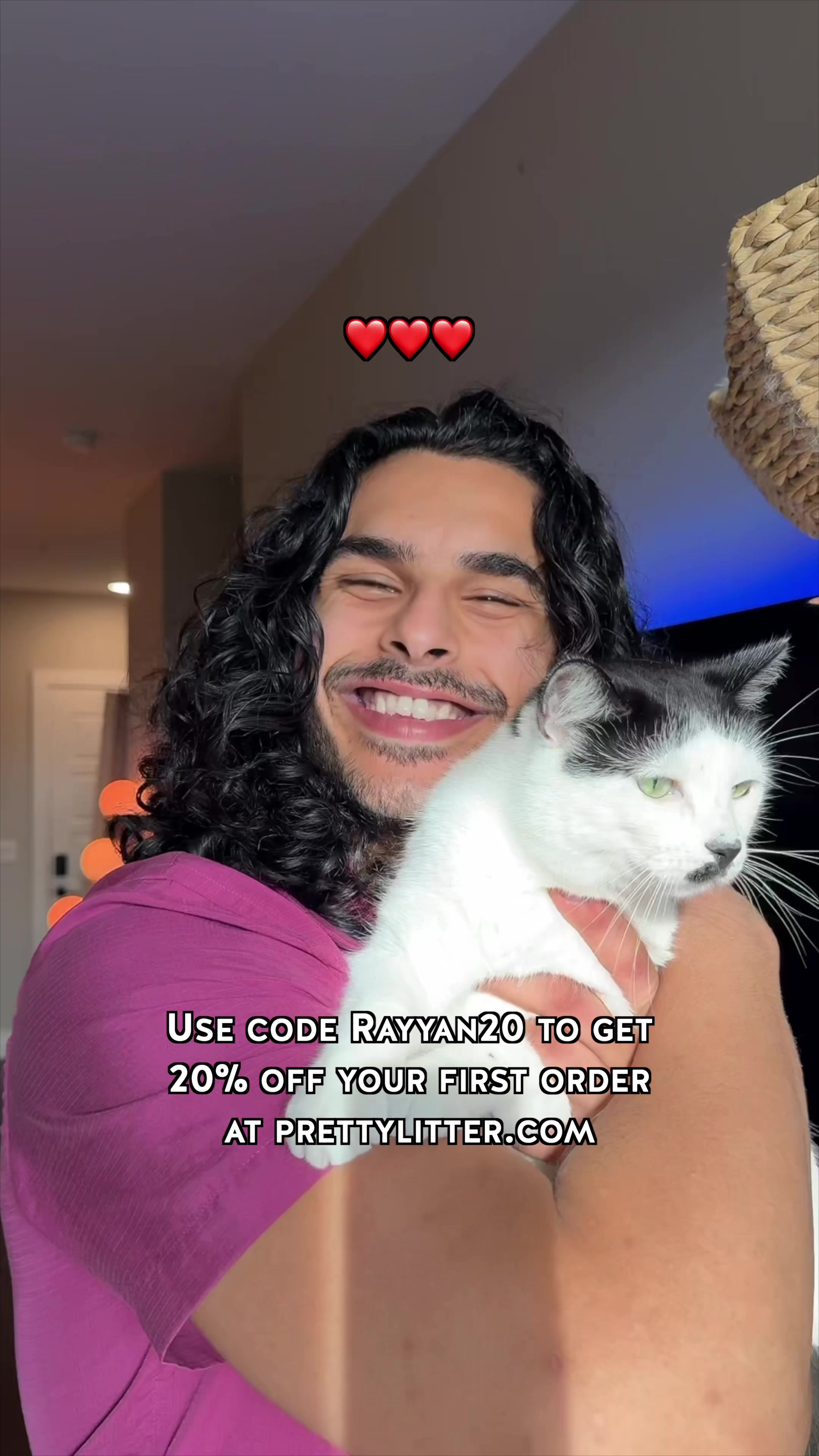 TikTok post by @rayyanshaikh._ for PrettyLitter. Caption reads: [...] us, even the cats. That’s why I use....