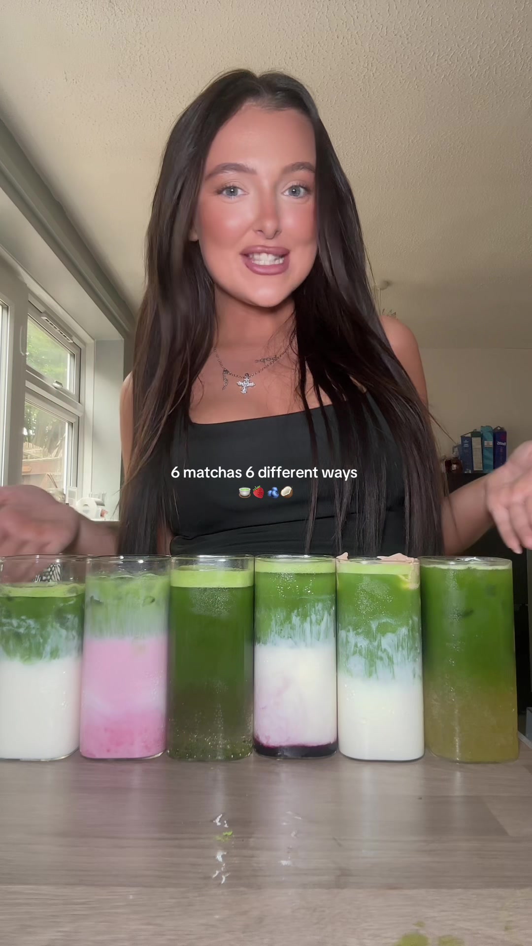 TikTok post by @amybarry.xo for Aldi UK. Caption reads: which matcha flavours shall i do next?🍵🍓🫐🥥....